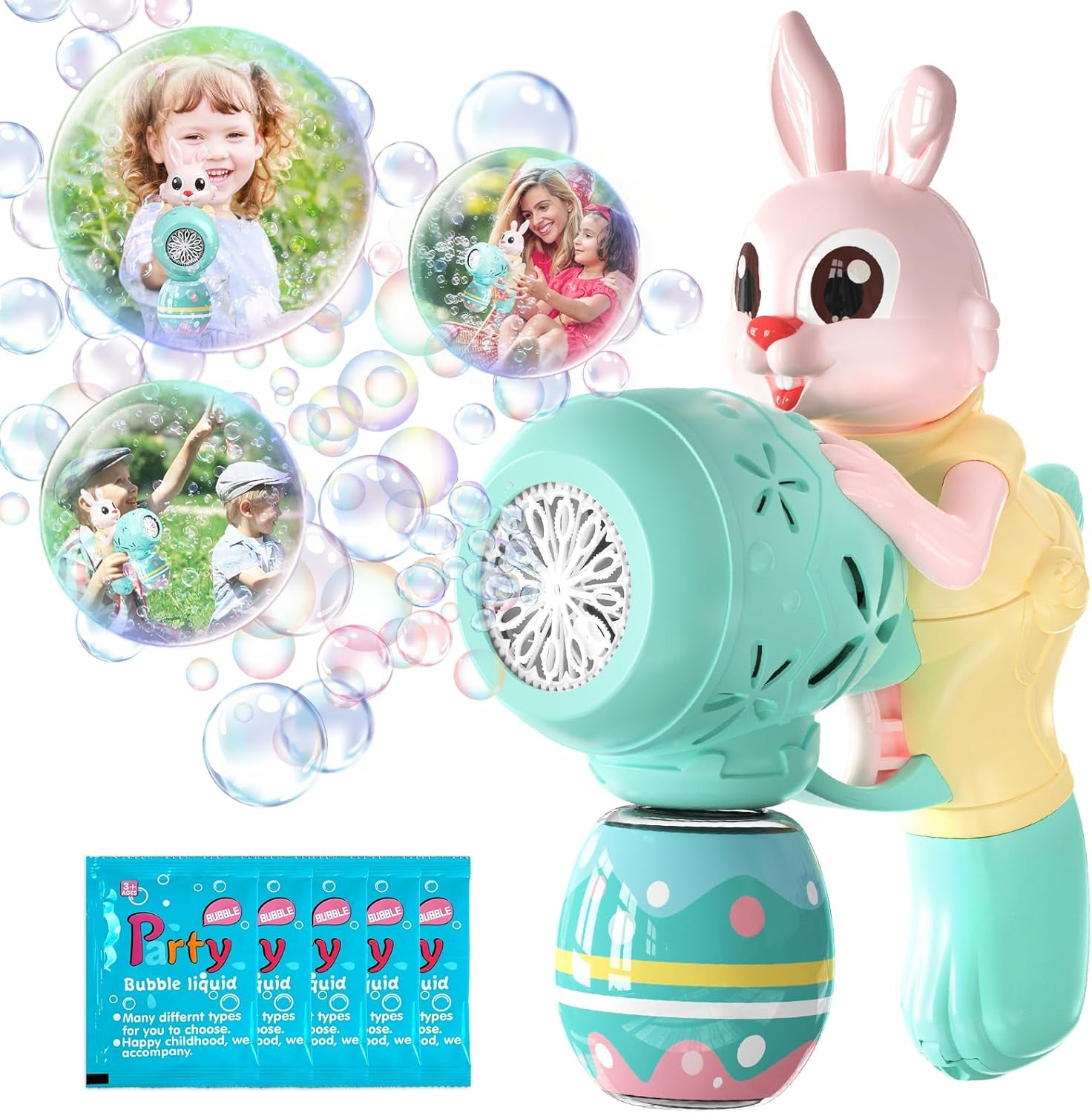 Easter Toys-Bunny Bubble Machine for Kids,Easter Eggs,Automatic Bubble Maker Blower Machine for Toddlers,Bubble Blaster, Birthday Gifts for Age 3+ Years Old Boys Girls(Blue)